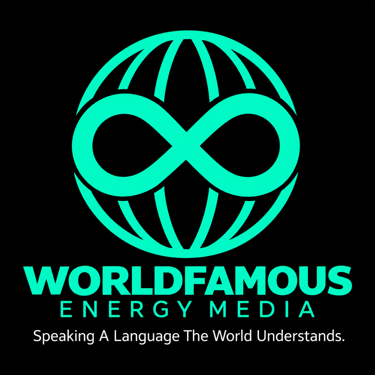 Worldfamous Energy Media — original turquoise infinity-globe logo